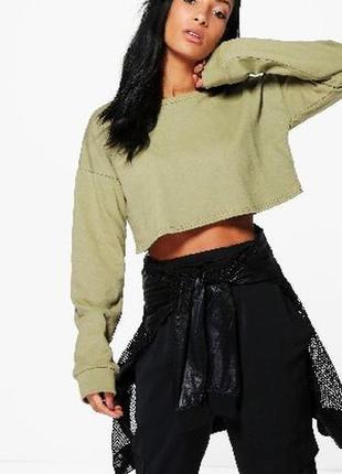 Оверсайз кроп-світшот хакі