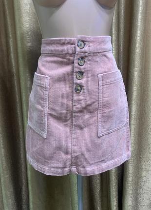 Трендовая вельветовая пудровая мини юбка f&f с пуговицами спереди размер 10/ m