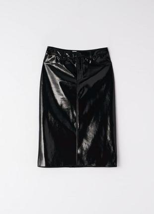 Юбка юбка-миди из эко кожи модная стильная высокая посадка3 фото