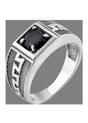 Мужское кольцо из серебра с чернением  и камнем 23 размер1 фото