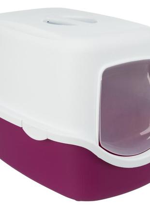 Закритий туалет для кішок trixie vico біло-фіолетовий 40х40х56 см1 фото
