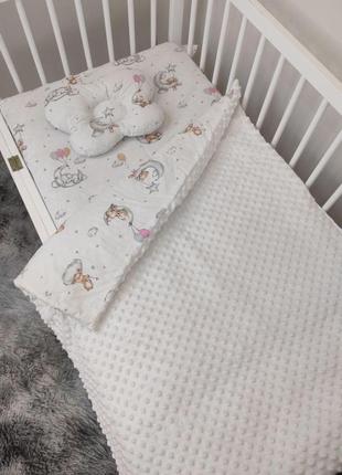 Комплект постельного белья для новорожденных манюня мишки в кроватку ( коляску) плед + подушка + простынь2 фото