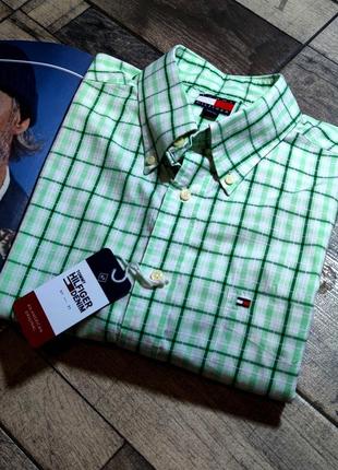 Мужская элегантная хлопковая тенниска tommy hilfiger в салатовом цвете оригинал размер м