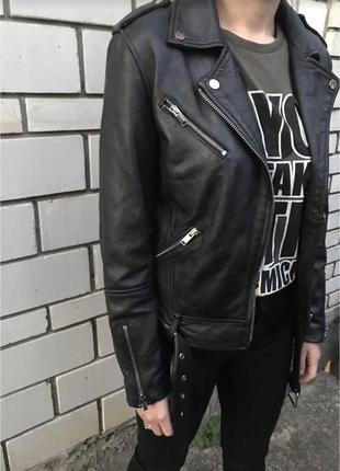 Натуральная кожаная косуха mango байкерская классическая стильная актуальная тренд класика винтаж