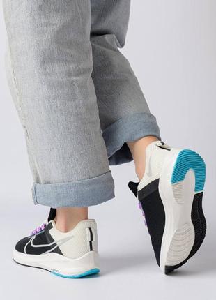 Женские кроссовки nike air zoom x run black white blue9 фото