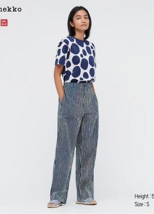 Брюки прямого фасона темно-зеленые в полоску от uniqlo+marimekko