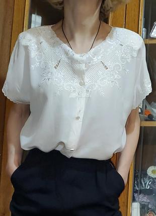 Винтажная шикарная шёлковая блуза с вышивкой, вышивка, шёлк, винтаж, свободного покроя, оверсайз1 фото