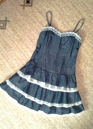 34р. джинсовый сарафан с рюшами