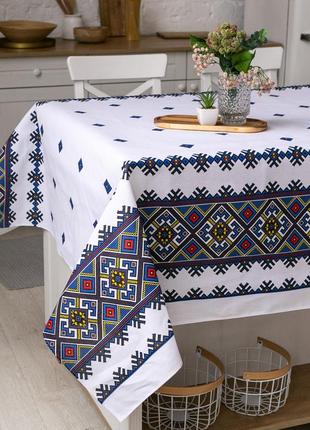 Скатерть традиция 110х150 см (кухонный стол) орнамент синій4 фото