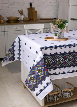 Скатерть традиция 110х150 см (кухонный стол) орнамент синій2 фото