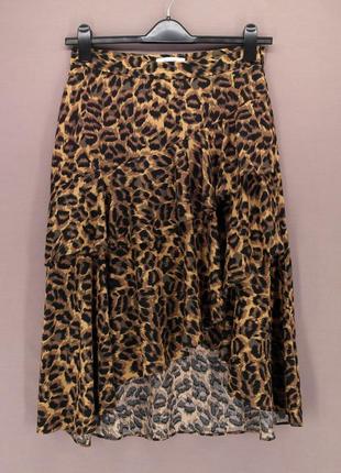 Новая (сток) брендовая вискозная юбка миди с рюшами "oasis" леопардовый принт. размер uk12.2 фото