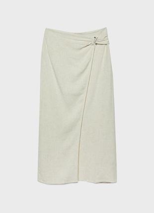 Льняная юбка миди в рустикальном стиле с разрезом спереди stradivarius5 фото