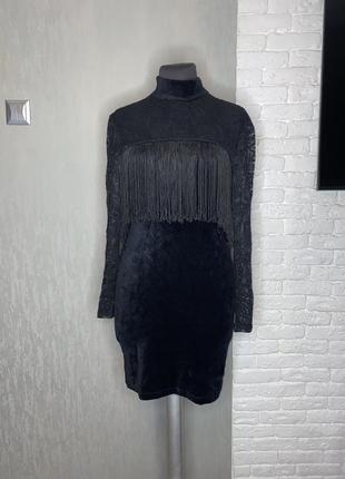 Вінтажна коктейльна сукня оксамитове плаття з бахромою вінтаж vera mont , m-l