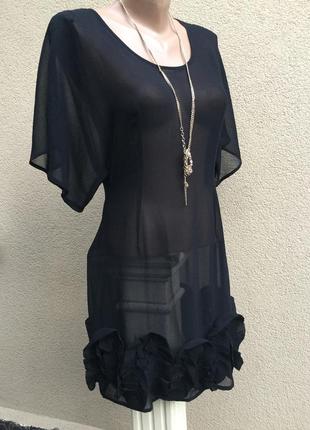 Чёрное,прозрачное платье-реглан,туника,блуза-вечерняя,по низу аппликация цветы4 фото