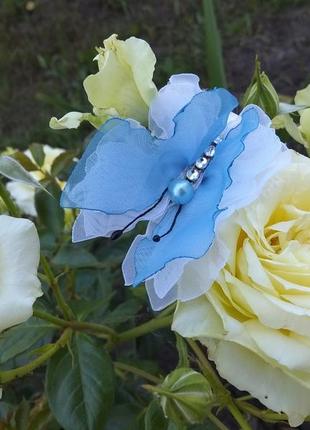 Красиві ніжні метелики ручної роботи з шифону і атласних стрічок1 фото