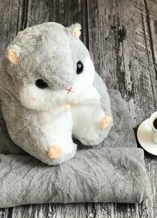 Іграшка - плед - подушка 3 в 1 дитячий плед "хомка" сірий хом'як