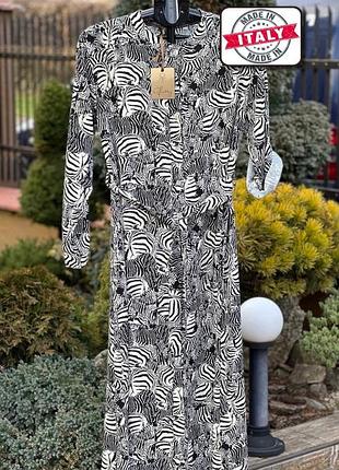 Италия стильное натуральное платье платье макси черно-белое l