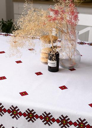 Скатертина традиція 110х150 см (кухонний стіл) орнамент червоний5 фото