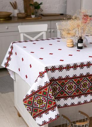 Скатертина традиція 110х150 см (кухонний стіл) орнамент червоний2 фото