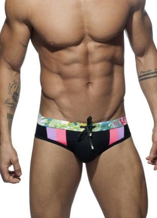 Чоловічі плавки бріфи uxh чорного кольору з яскравим поясом