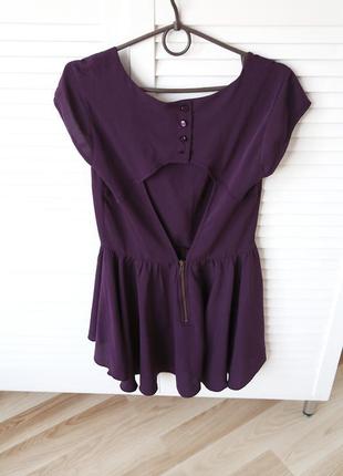 Шифоновая блузка/кофта нарядна с баской, цвета баклажан3 фото