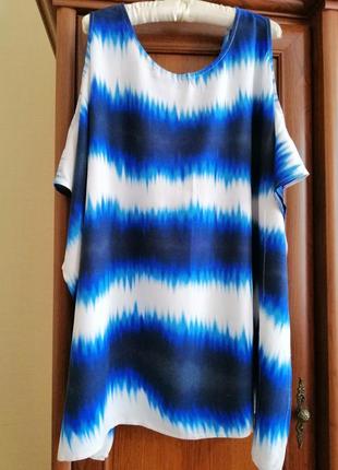 Блузка разлетайка оверсайз туника вискоза голубая белая