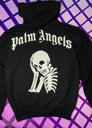 Толстовка чёрная palm angels skeleton | худи палм анжелс | палм ангелс кенгуру