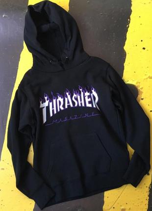 Толстовка чорна thrasher | худі трешер | кенгуру трашер xs