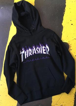 Толстовка чёрная thrasher | худи трешер | кенгуру трашер