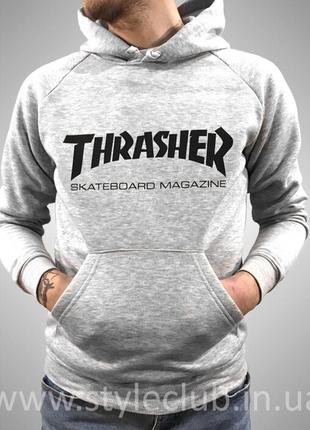 Толстовка серая thrasher | худи трешер | кенгуру трашер3 фото