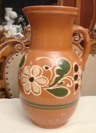Большой кувшин глечик роспись глазурь керамика ссср