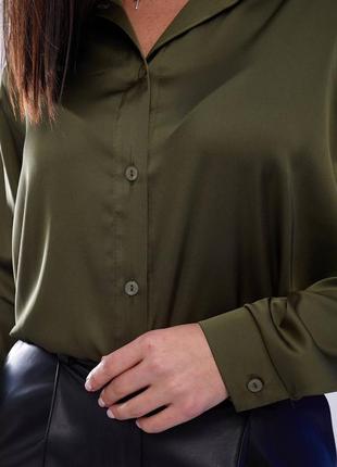 Женская рубашка шелковая серая хаки зеленая базовая на демисезонную весну4 фото