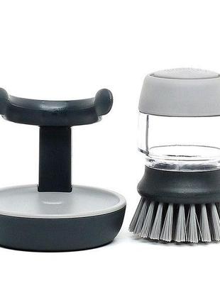 Щітка з дозатором миючого засобу cleaning pot brush сірий2 фото