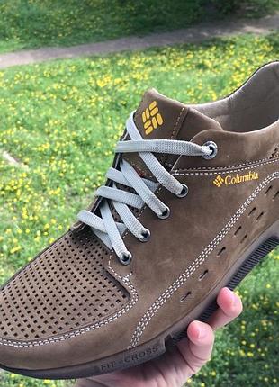 Мужские летние кроссовки nubuck beige - натуральная кожа с перфорацией