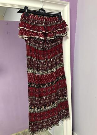 Летний сарафан бордовый с узорами миди