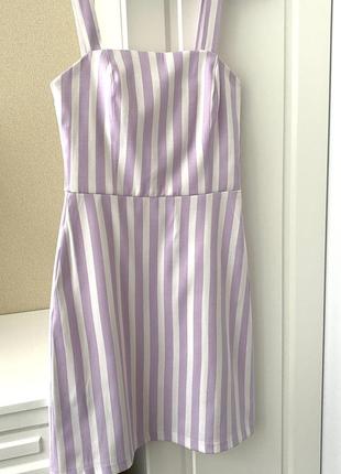 Платье мини белое в полоску лиловое сиреневое хлопок
