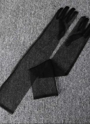 Рукавички перчатки чорні високі фатин фатинові стильні модні нові3 фото