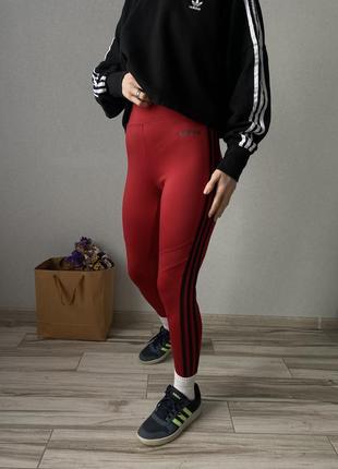 Леггинсы лосины женские красные адидас спортивные для спорта adidas5 фото