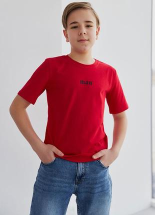 Футболка детская, подростковая, хлопковая, для мальчика, красная, с принтом надписью man2 фото
