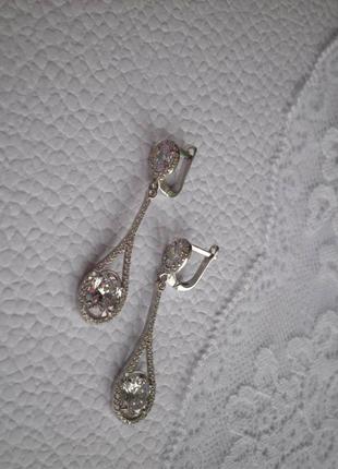 Срібні сережки з камінням1 фото