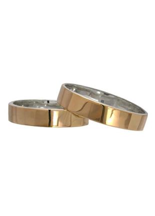 (пара) серебряные обручальные кольца американка с золотыми вставками