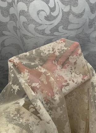 Тюль мрамор жаккард бежевый песочный, кремовый