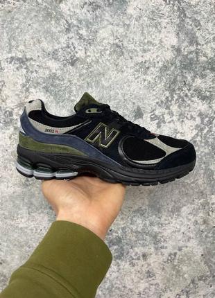 Мужские кроссовки new balance 2002 suede  black\blue\haki