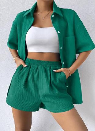 Костюм женский с шортами рубашка шорты короткие весенний на весну лето базовый черный...