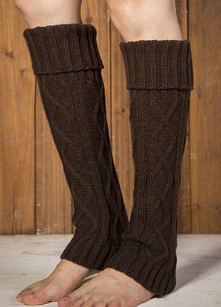 Митенки в рубчик коричневые рукава гетры на руки перчатки без пальцев вязаные шоколад рукавицы