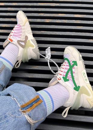 Нереальные женские массивные кроссовки в стиле off-white odsy 2000 white молочные с зелёным на платформе6 фото