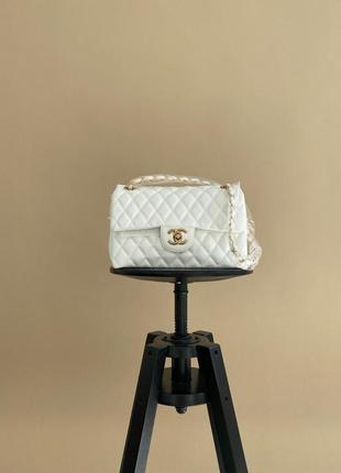 Сумка жіноча в стилі chanel 2.55 white/gold1 фото