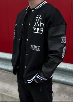 Мужской стильный бомбер los turbo lakers на кнопках на осень/весну черный