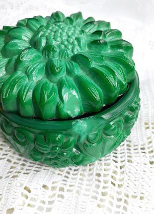 Чехословакия! 🌿 хризантема винтаж малахитовое стекло богемское