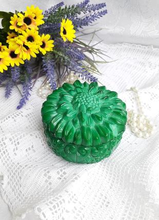 Чехословакия! 🌿 хризантема винтаж малахитовое стекло богемское